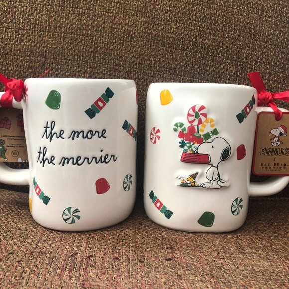 NWT Rae Dunn Peanuts Snoopy Christmas Mug "The More The Merrier" - Picture 1 of 6